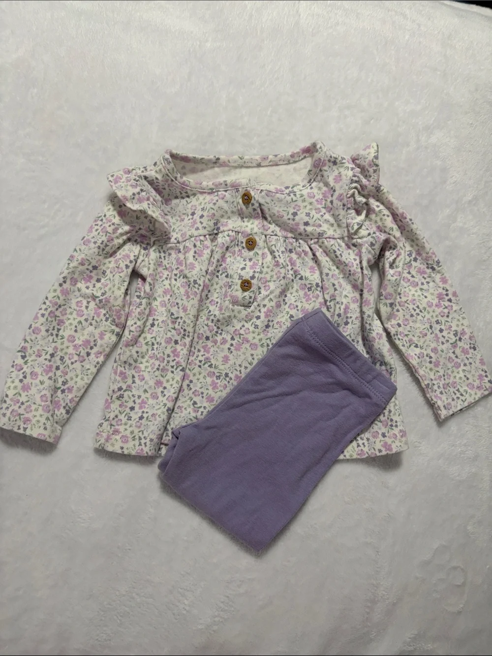Carter's Cream Floral Long-Sleeve Top with Lavender Leggings